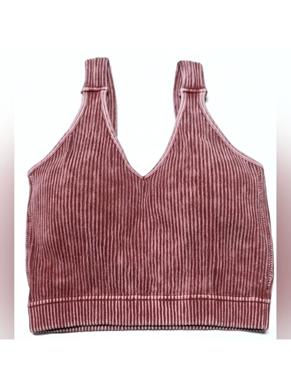 ZENANA Rust Ribbed Cropped V-Neck Bra Tank Top L/XL - New In Package